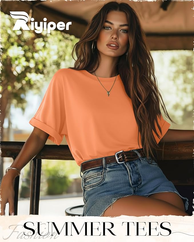 Riyiper 3 Pack Women's Oversized T-Shirt Half Sleeve Summer Tees Casual Loose Fit Crew Neck Basic Tops