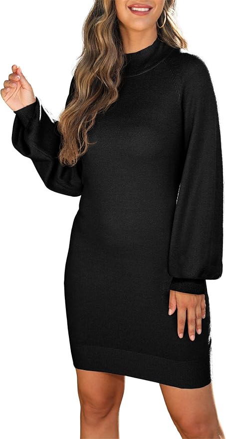 GRECERELLE 2026 Women's Mock Neck Ribbed Long Sleeve Bodycon Pullover Cute Mini Sweater Dress (XS-2XL)