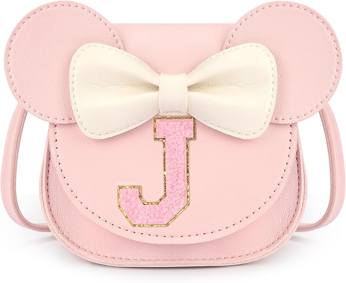 mibasies Toddler Purse Girl Gifts: Girls Birthday Gifts for 3-8 - Toys for Ages 2-4 Girls Mouse Ears Purse, Pink, Letter J