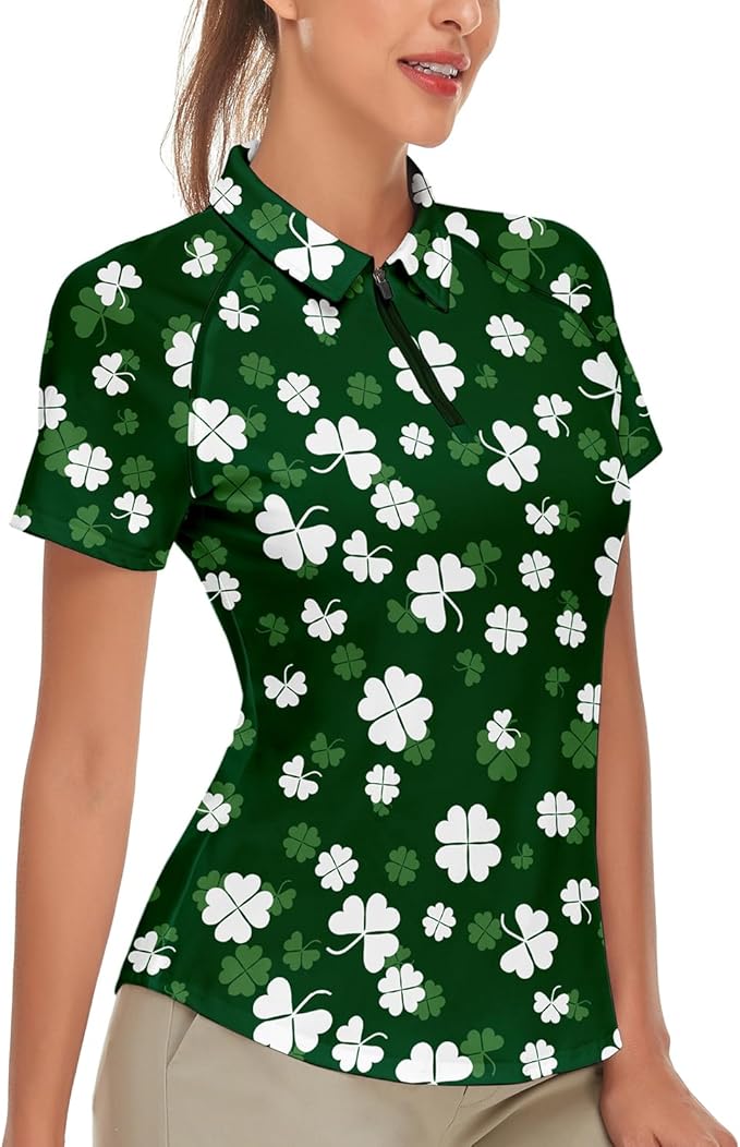 Women's Golf Shirt Short Sleeve Tennis Shirt Quarter Zip Golf Pullover Golf Polo Shirts Argyle Tops