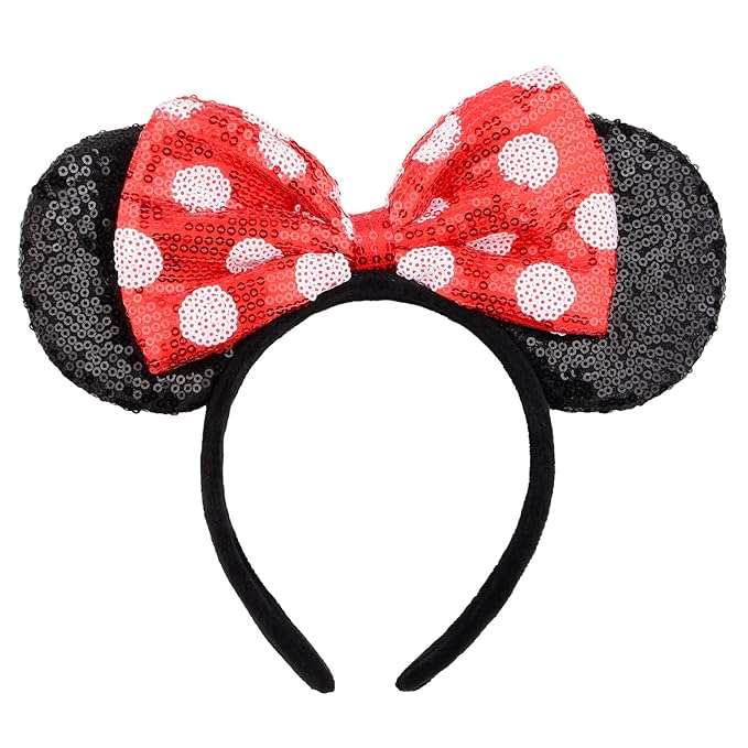 HoveBeaty Mouse Ears Headbands Shiny Sequin Bows Hairband Hair Accessories for Christmas Holloween Cosplay Parties