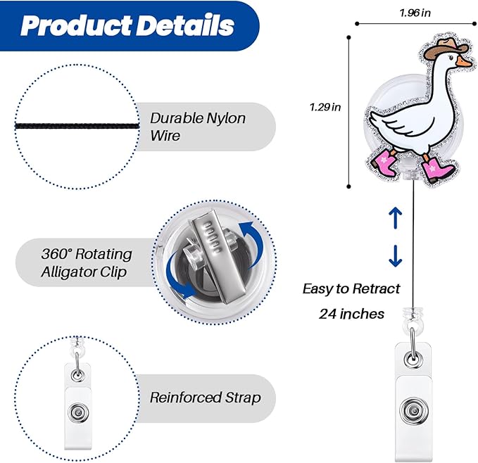 Funny Western Cowboy Silly Goose Nurse Badge Reel, Cute Retractable ID Card Pediatric Badge Holder, Name Tag Medical Work Badge Clip for RN CNA LPN LVN MA OB/GYN Nursing Student Doctor, Nurse Gifts