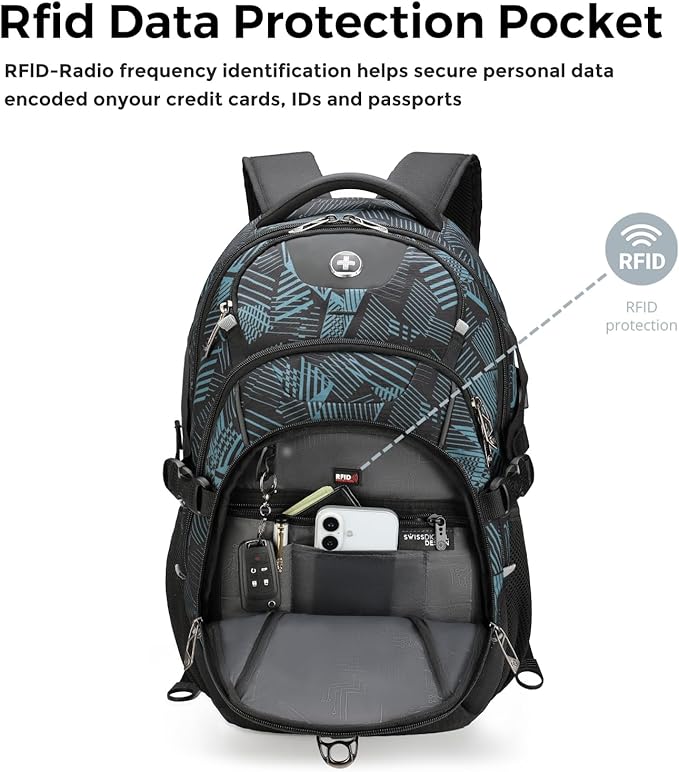Swissdigital Laptop Backpack with USB Charging Port, Travel Backpack Fits 15.6 inches Computer, 31L Backpack for Men, Dark Green | SD803-96