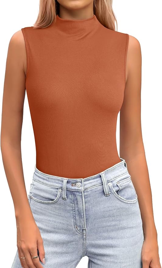 JUSTFASHIONNOW Womens Sleeveless Mock Turtleneck Tank Tops Stretchy Fitted Basic Casual Layer Shirts