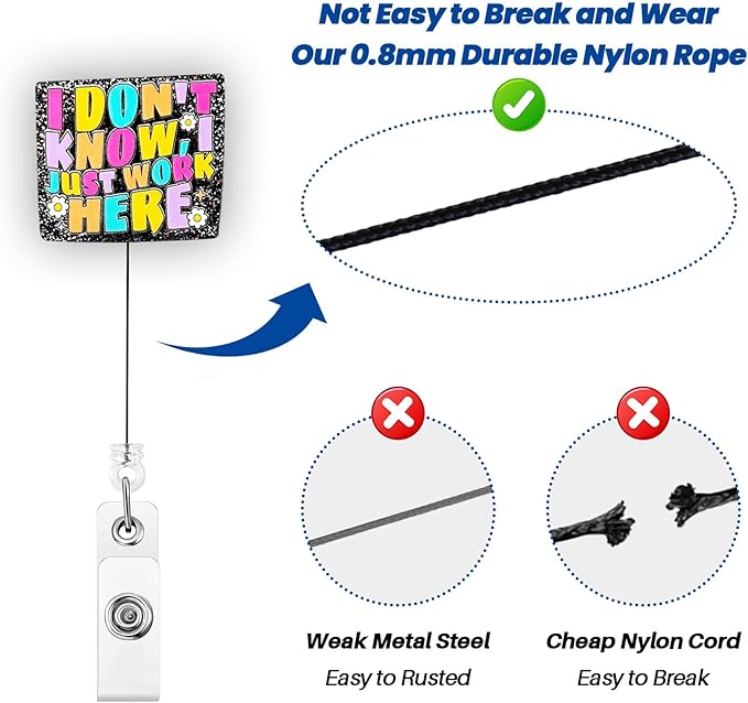 I Don't Know I Just Work Here Funny Badge Reel, Retractable ID Card Badge Holder, Name Tag Work Badge Clip for RN LPN CNA MA Nursing Student Doctor Teacher, Nurse Gifts, Office Stocking Stuffer