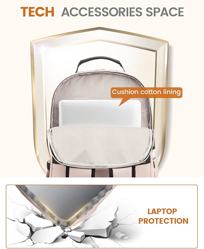 LOVEVOOK Laptop Backpack for Women, Travel Computer Work Bags with 17-inch Laptop Compartment, College School Student Bag Teen Backpacks For Girls, Outdoor Carry On Backpack Purse, Antiquewhite