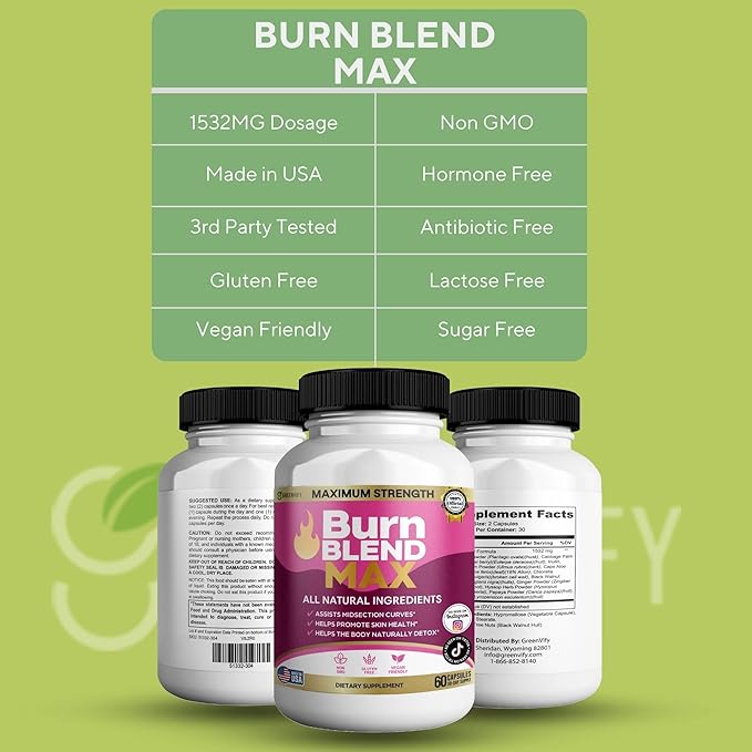 Burn Blend Max Natural Supplement, 60 Capsules, All Natural Ingredients, Vegan Friendly, Gluten Free, 30-Day Supply (1)