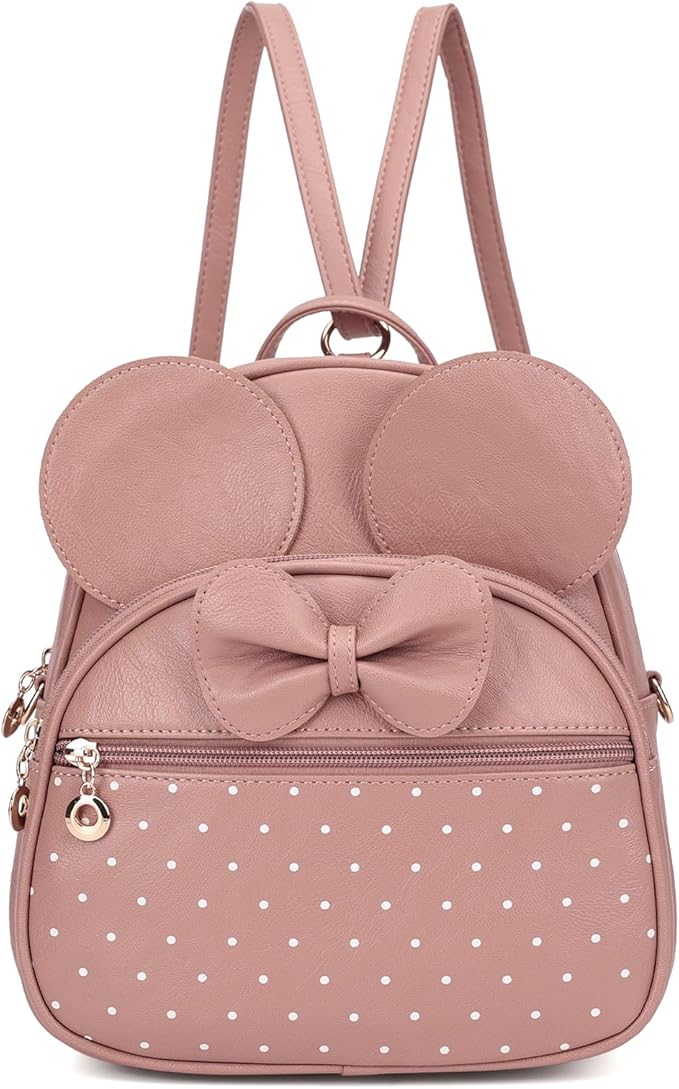 KL928 Girls Mini Backpack Bowknot Polka Dot Cute Daypacks Convertible Shoulder Bag Purse for Women (260 Pink)