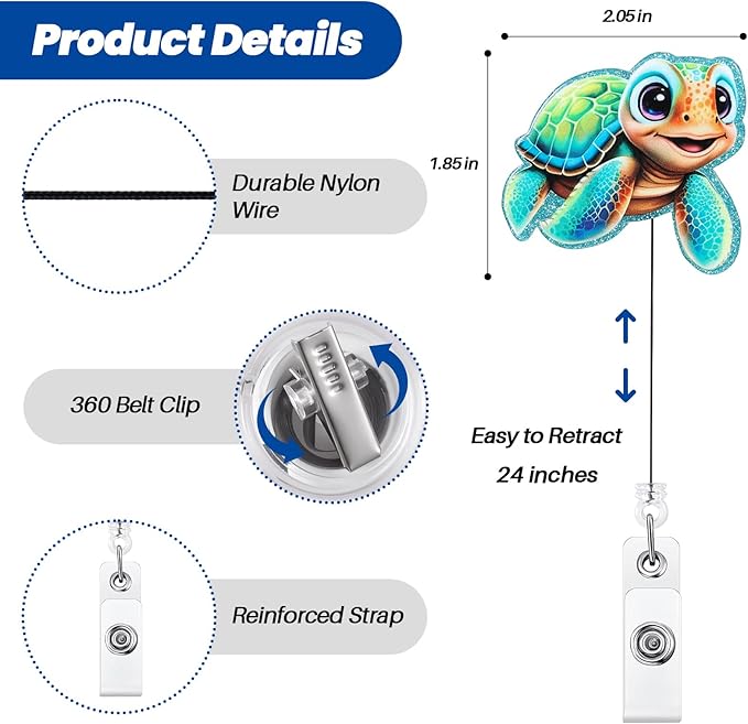 Funny Turtle Badge Reel, Cute Retractable ID Card Badge Holder, Name Tag Work Badge Clip for ICU NICU RN LPN CNA MA ER Night Shift Nurse Nursing Student Pediatric OB/GYN Doctor Teacher, Nurse Gifts