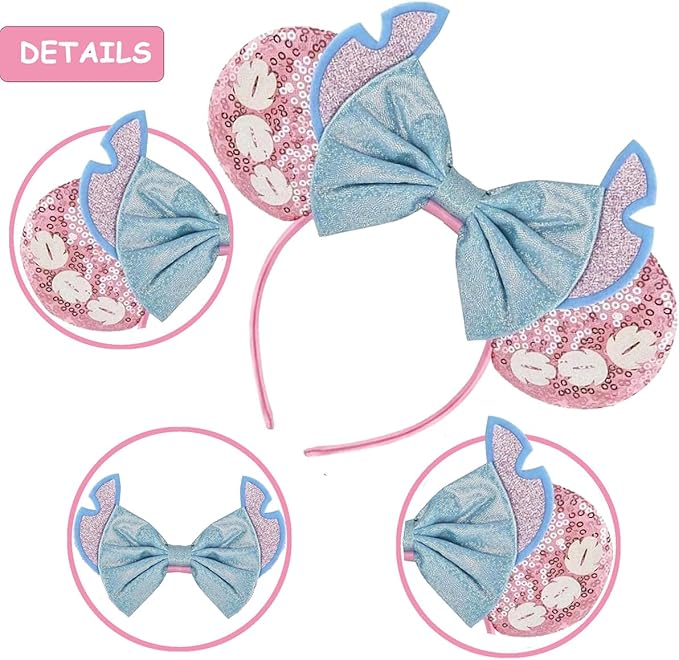 Sequin Mouse Ears Headbands for Women Girls Boys, Glitter Bows Headband for Kids Adults Birthday Party Costume Halloween