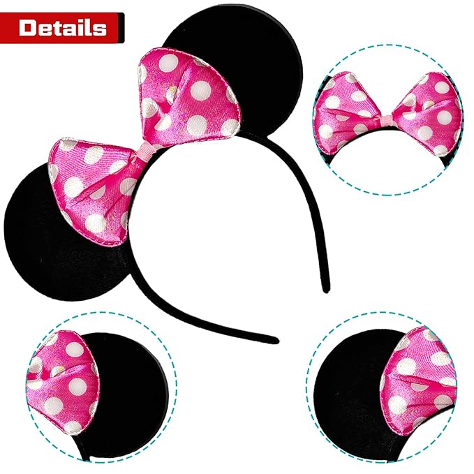 MADO 2 pack mouse ears headbands for adults women little girls boys (pink polka dot, onesize)