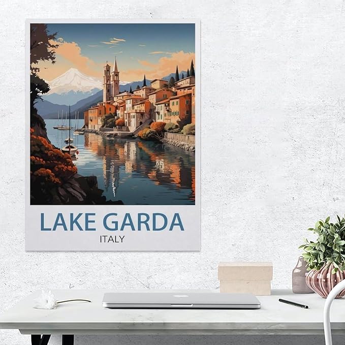 Jigsaw Puzzles for Adults 1000 Piece，Vintage Travel Poster Lake Garda, Italy，Educational Games Brain Challenge Jigsaw Puzzles for Adult Kids（50x70cm）-BE88