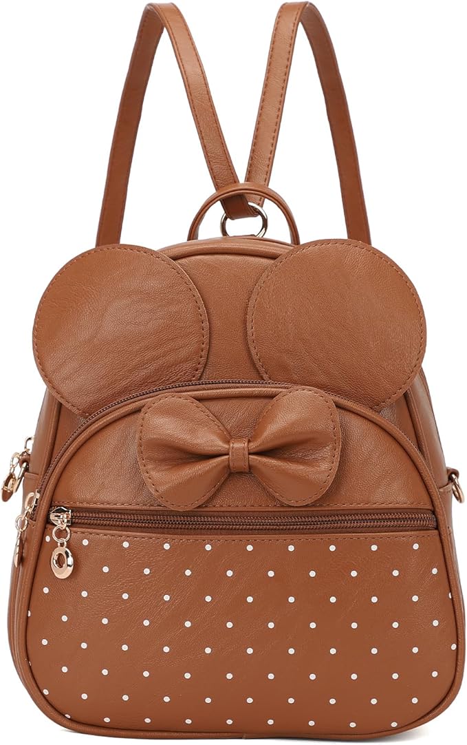 KL928 Girls Mini Backpack Bowknot Polka Dot Cute Daypacks Convertible Shoulder Bag Purse for Women (Brown)