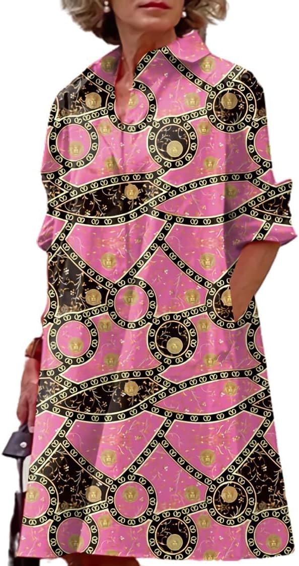 Womens 2025 Long Sleeve Button Down Shirt Summer Dress Casual V Neck Loose Fit Midi Shirt Dresses with Pockets
