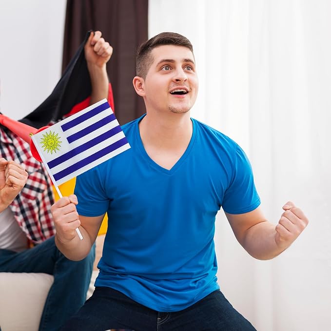 Uruguay Flag Small Uruguayan Flag 12 Pack Mini Hand Held Uruguayan Flags on Sticks for Party Parades Sports Events Patriotic Holiday Decorations