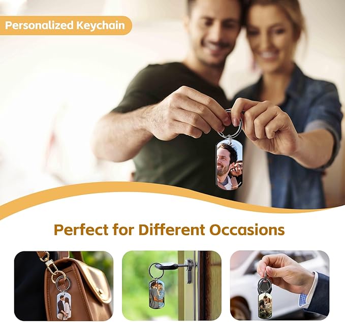 RSQGT Personalized Custom Keychain with Picture - Double Sided Engraving Photo Text Customized Key Chains for Men Boyfriend