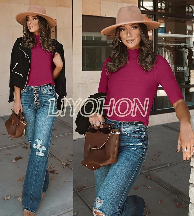 LIYOHON Womens Tops Dressy Casual Mock Turtleneck Business Short Sleeve T Shirts Going Out Tops 2026