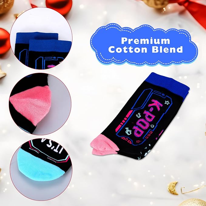 Kpop Socks, Kpop Merch for Girls, K Pop Fans, Lovers,K Pop Singing Socks for Singers 7-9 Years Girls, Music Gifts for Women, Teen Girl Valentines Day Gift, Korean K-pop Christmas Birthday Decorations