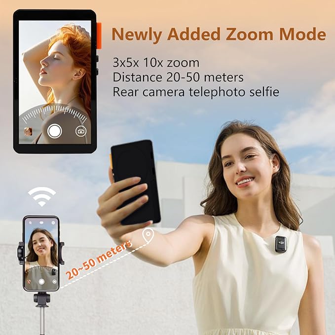 Magnetic Phone Selfie Monitor Screen, 1080P Wireless Back Camera Selfie Monitor with Focus Adjustment, Audio Sync, Photo Button and Aluminum Stand for Vlog Live Stream TikTok (Black)