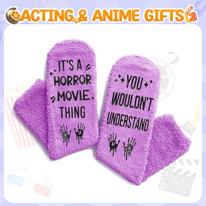 HAPPYPOP Fuzzy Gifts for Women Men - Book K-pop Divorce Inspirational Vegan Scary Film Socks