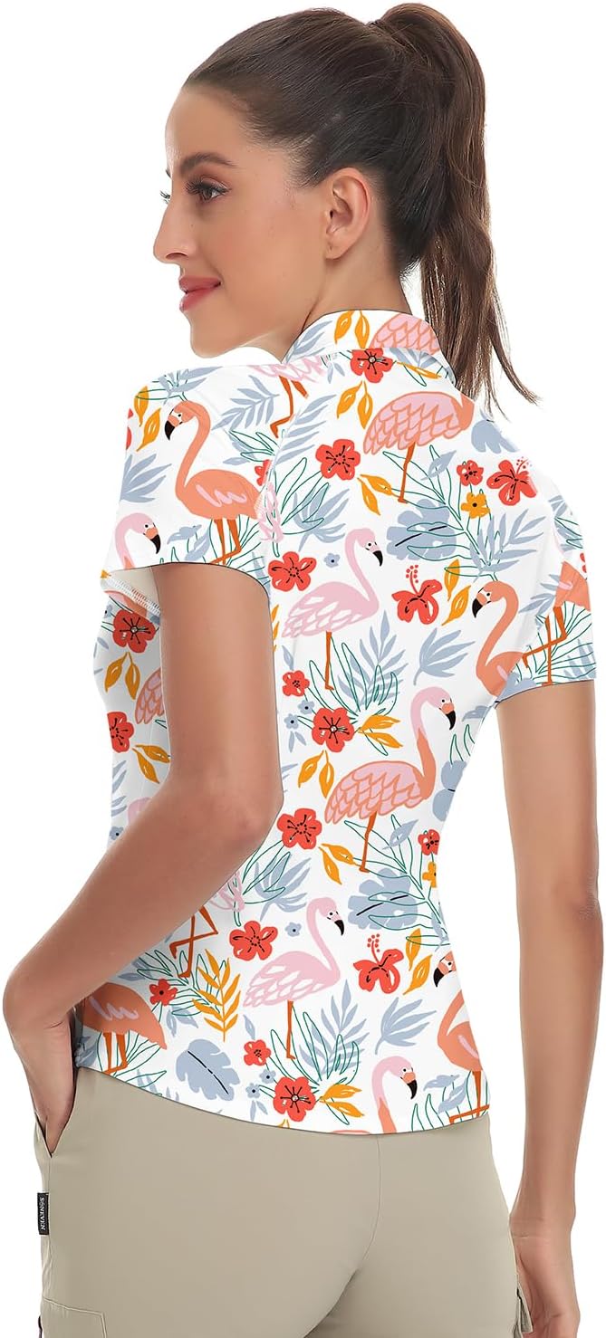 Women's Golf Shirt Short Sleeve Tennis Shirt Quarter Zip Golf Pullover Golf Polo Shirts Argyle Tops