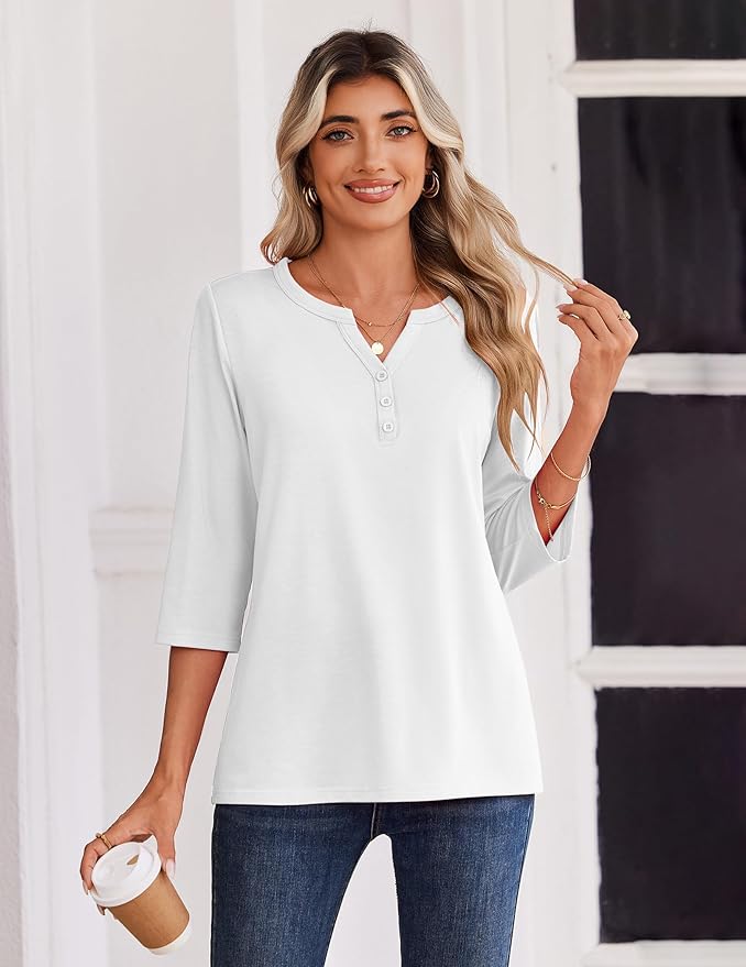 Zeagoo 3/4 Length Sleeve Womens Tops Casual Dressy Summer Blouses Buisness Work Spring Tee Shirts