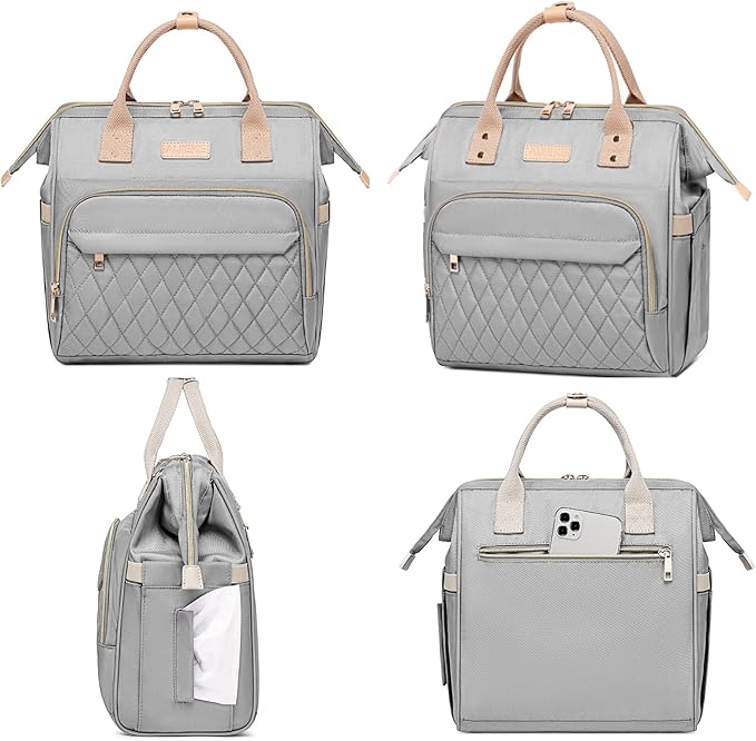 AIJIEKE Lunch Bag for Women, Leakproof & Insulated Work Lunch Tote, Reusable Adult Cooler Bag with Water Bottle Side Pocket & Removable Shoulder Strap, Grey