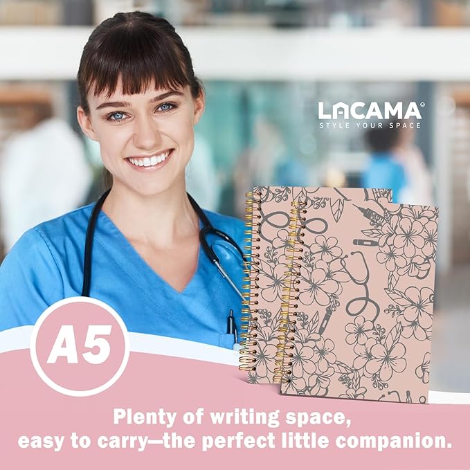 Lacama Nurse Notebook Journal, Nursing School Essentials, Nursing Student Graduation Gifts, Nurse Gifts for Women Nurse Appreciation Gift, Nurses Week Gifts, Stethoscope Flower Spiral Notebook(Brown)