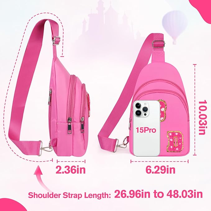 7 8 9 10 11 12 13 14 Year Old Girl Birthday Gifts, Pink Initial Bow Mouse Park Small Sling Bag for Girls Daughter Women, Teen Girl Gifts Trendy Stuff Crossbody Fanny Pack Must Haves for Park Travel D