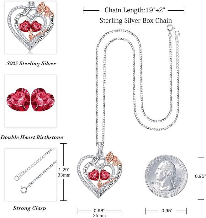 Iefil Valentines Day Gifts for Her - 925 Sterling Silver Double Birthstone Necklace, Anniversary Birthday Gifts for Women, Jewelry Gift for Wife Girlfriend Mom Her