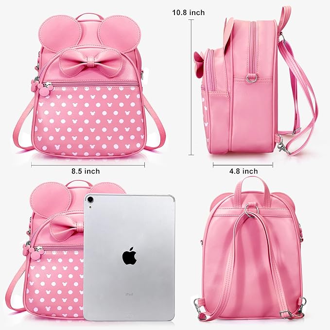 Voikukka Cute Girls Mini Mouse Backpacks for Kids Backpack Purse Pink Toddler Backpacks Small Travel Kid Daypack Women Convertible Shoulder Bag Bowknot Little Girls Children Preschool Backpack