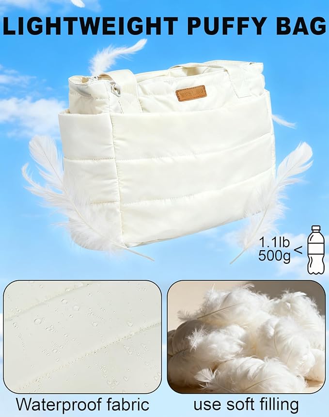 Quilted Puffer Tote Bag for Women, Waterproof Lightweight Work Bag for Nurse/Commuter with 16" Laptop Pocket | Puffer Tote Bag