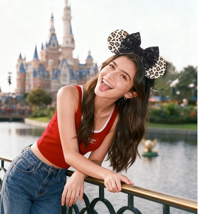 XINGKANG Mouse Ear Sparkling Headband, pink bow, birthday, Balloons, Castle, Firmly Occupying the C Position at the Party