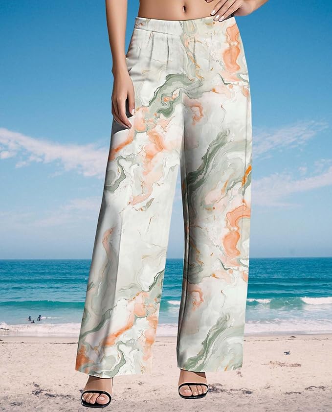 Womens Boho Pants Casual Oversize High Waisted Wide Leg Trousers Pattern Printed Ourdoors Pant for 2025 Summer