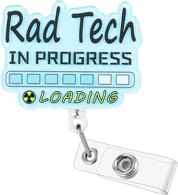 Rad Tech in Progress Funny Medical Badge Reel | Retractable ID Card Badge Holder | Name Tag Work Badge Clip for X-ray Radiology Tech RN LPN CNA MA ER Night Shift Nurse Doctor Gifts | Alligator Clip