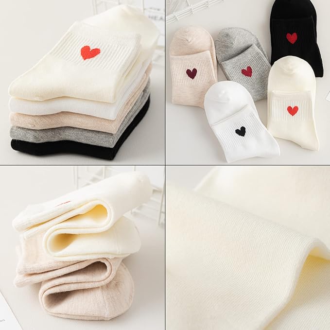 CHUNFO Cute Heart White Red Ankle Women Socks Frilly Fun Bear Pattern Long Crew Novelty Aesthetic Girls Sock 4 & More Pairs