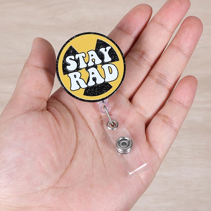 Stay RAD Funny Badge Reel, Fun Retractable ID Card Badge Holder, Name Tag Work Badge Clip for Radiology Rad Tech RT Nurses Radiation Workers, Cool Nurse & Tech Gifts