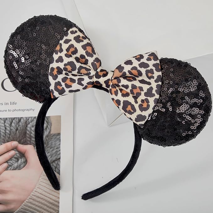 YUNISS Handmade Sparkly Mouse Ears Headband for Adults & Kids | Upgraded Wide Band |Velvet Non-Slip Band, All-Day Comfort