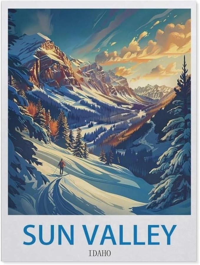 Jigsaw Puzzle 1000 Pieces，Sun Valley Idaho Vintage Travel Posters Ski，Large Family Puzzle Game Artwork for Adults Teens（50x70cm）-CI55