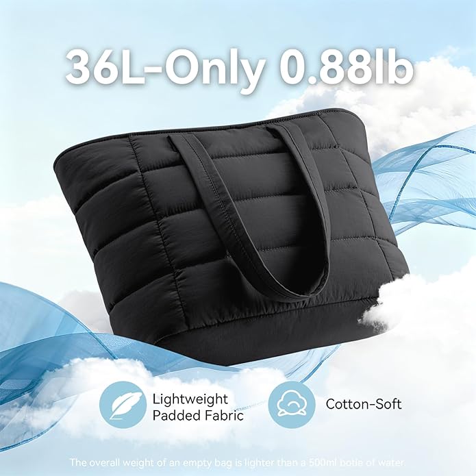 Puffer Tote Bag for Women, Lightweight Puffy Shoulder Bag with Handbag for Travel, Work, Gym, Laptop Bag for Nurse Teacher