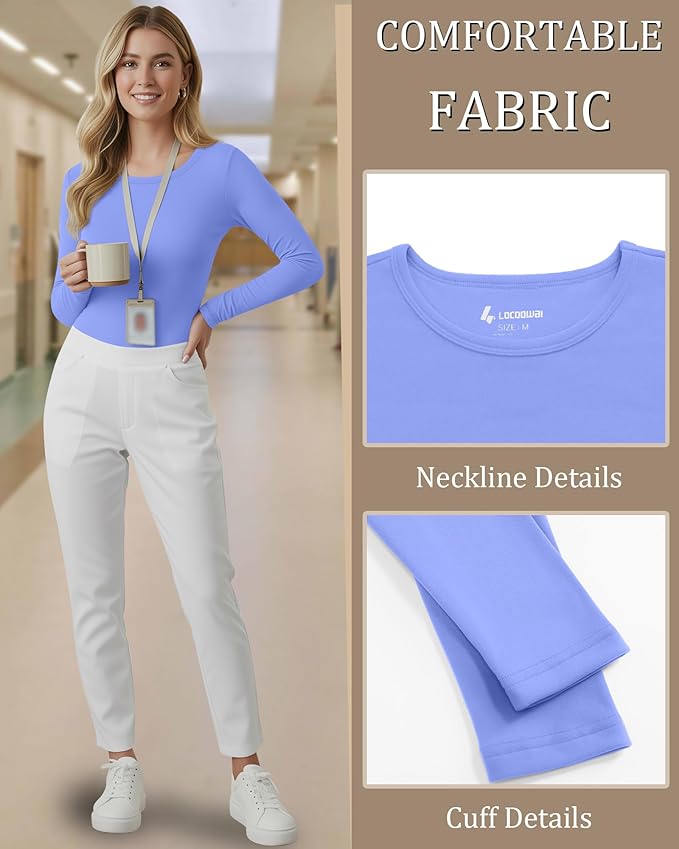3 Pack Women's Underscrub Shirts Long Sleeve Thermal Scrub Undershirts Nurse Crew Neck Slim Fit Fleece Top Basic Tee