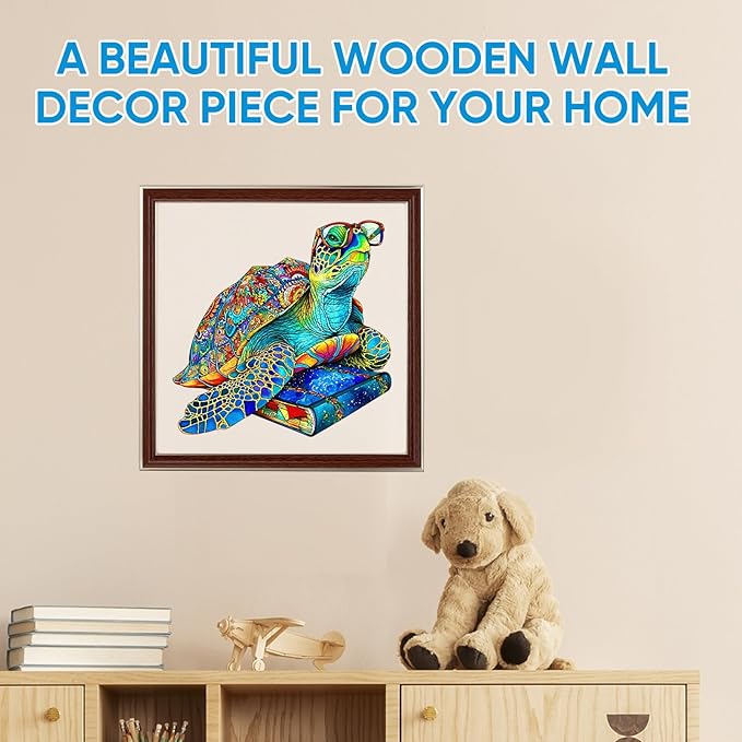 Reouinty Wooden Puzzles for Adults 500 Pieces, Glasses Sea Turtle Deep Blue Jigsaw Puzzles, Unique Shape Animal Adult Puzzles, Irregular Wood Puzzles Best Gift for Adults Family Game(16.9 * 16.8 in)