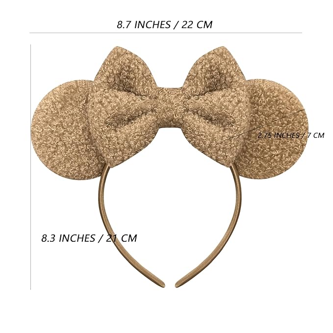 Trnerm Khaki Mouse Ears Headband for Women, Soft Plush Park Ears Cute Birthday Hair Bands