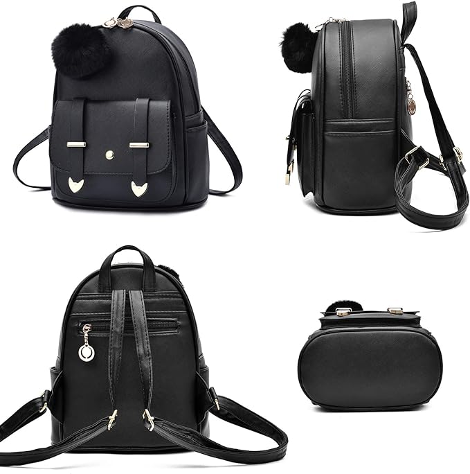 I IHAYNER Mini Backpack Purse for Teen Girls 3-PCS Fashion Backpack Cute Travel Daypacks Women Pompom Backpack Shoulder Bag