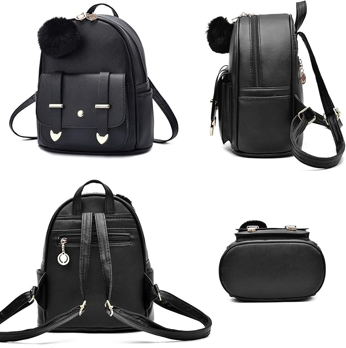I IHAYNER Mini Backpack Purse for Teen Girls 3-PCS Fashion Backpack Cute Travel Daypacks Women Pompom Backpack Shoulder Bag