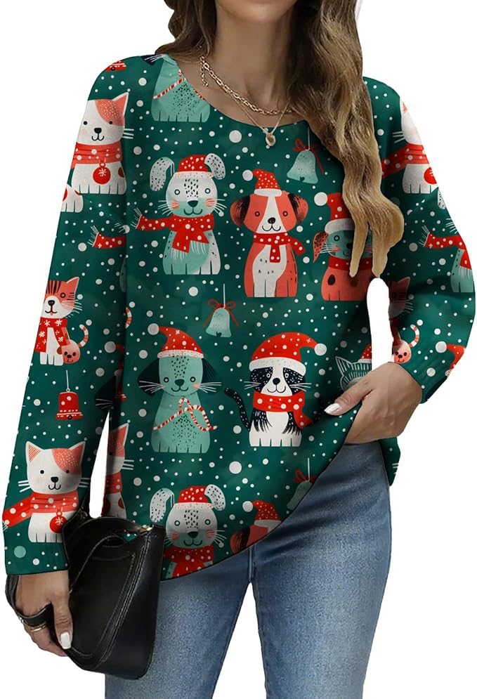LIZALIG Women's Fall Christmas Snowman Sweater Long Sleeve Crewneck Pullover Festive Holiday Winter Outfit for Parties