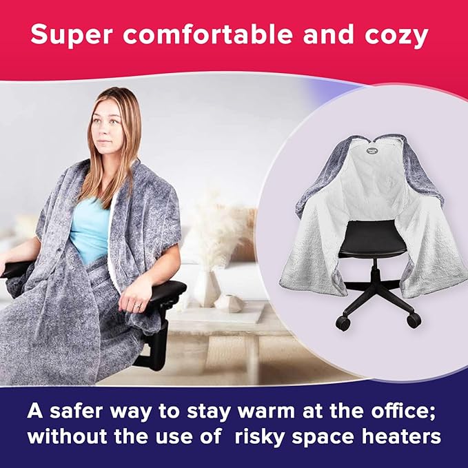 The Original Office Chair Blanket by SnuggleBack; Cozy Comfy Office Desk Chair Wrap Attaches for Convenient Heat and Hands-Free. Stay Warm In The Winter or Summer. Black Faux Fur with Sherpa Fleece