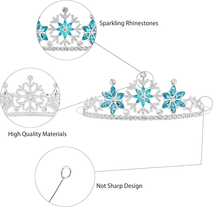 Frozen Elsa Tiaras for Girls Snowflakes Princess Crowns for Girls Sapphire Crystal Tiara and Crown for Women Birthday Girl Crown for Birthday Wedding Pageant Prom Halloween Costume Party