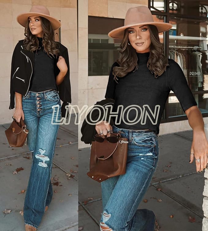 LIYOHON Womens Tops Dressy Casual Mock Turtleneck Business Short Sleeve T Shirts Going Out Tops 2026