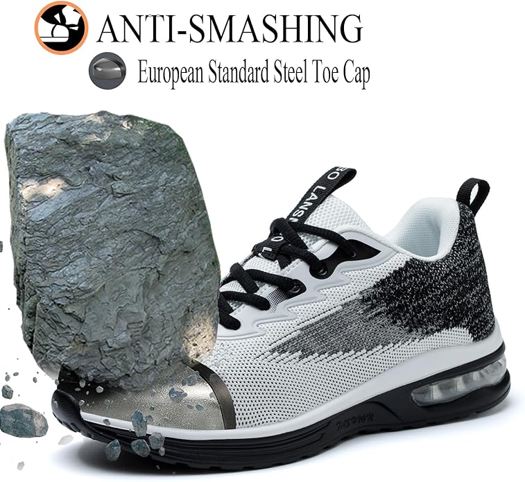 Steel Toe Shoes for Women Lightweight Breathable Safety Work Sneakers Non Slip Puncture Proof Utility Slip On Footwear for Industrial Construction